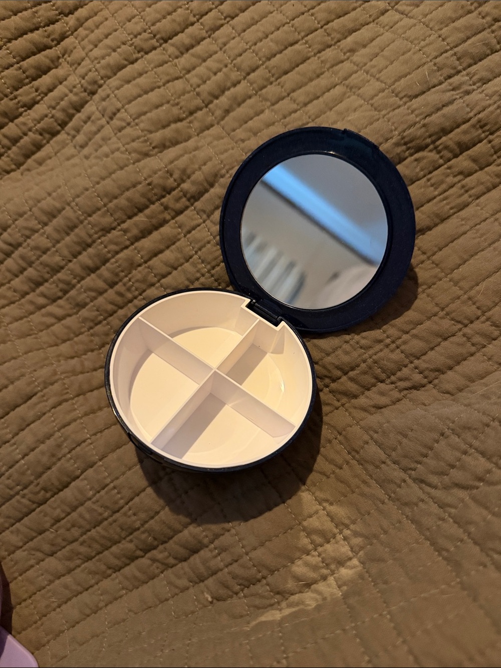 Round Compact Pill & Jewelry Organizer with Mirror - Navy